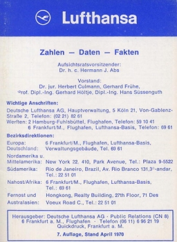 Lufthansa - Zahlen - Daten - Fakten 1970