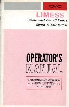 Continental Aircraft Engine Series GTSIO-520-D: Operator's Manual