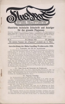Flugsport 1928 Heft 05 v. 29.02.1928: Illustrierte technische Zeitschrift und Anzeiger für das gesamte Flugwesen