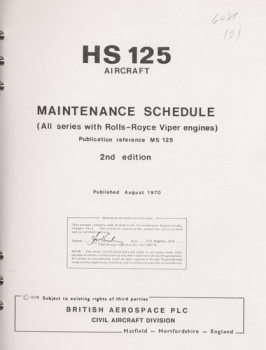 Hawker Siddeley Aviation HS 125 Aircraft: Maintenance Schedule - All series with Rolls-Royce Viper Engines