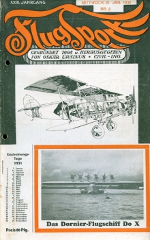 Flugsport 1931 Heft 02 v. 21.01.1931: Illustrierte technische Zeitschrift und Anzeiger für das gesamte Flugwesen