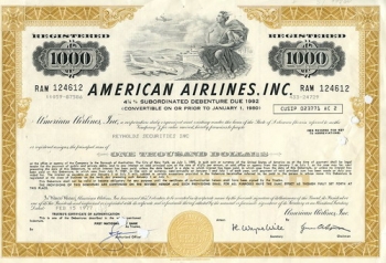American Airlines: One Thouthand Dollars - 4 1/4 % Subordinated Debenture due 1992