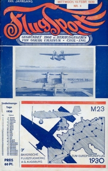 Flugsport 1930 Heft 04 v. 19.02.1930: Illustrierte technische Zeitschrift und Anzeiger für das gesamte Flugwesen