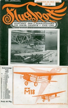 Flugsport 1930 Heft 26 v. 24.12.1930: Illustrierte technische Zeitschrift und Anzeiger für das gesamte Flugwesen