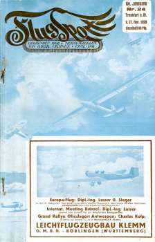 Flugsport 1929 Heft 24 v. 27.11.1929: Illustrierte technische Zeitschrift und Anzeiger für das gesamte Flugwesen