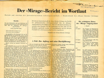 Der "Mirage"-Bericht im Wortlaut: Bericht und Anträge der parlamentarischen Arbeitsgemeinschaft - Sonderdruck der "Neuen Züricher Zeitung"