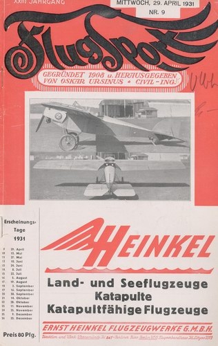 Flugsport 1931 Heft 09 v. 29.04.1931: Illustrierte technische Zeitschrift und Anzeiger für das gesamte Flugwesen