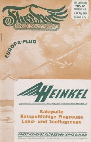 Flugsport 1929 Heft 17 v. 21.08.1929: Illustrierte technische Zeitschrift und Anzeiger für das gesamte Flugwesen