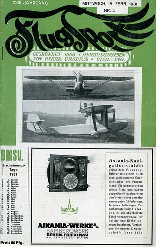 Flugsport 1931 Heft 04 v. 18.02.1931: Illustrierte technische Zeitschrift und Anzeiger für das gesamte Flugwesen