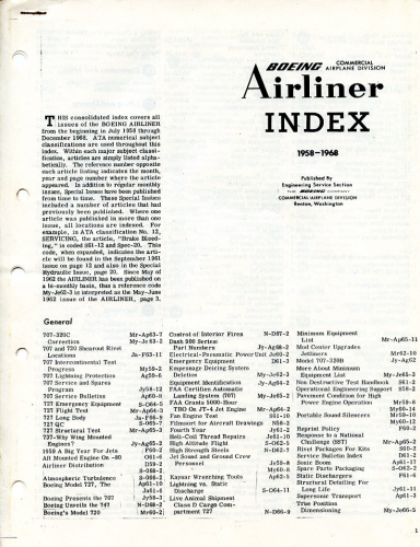 Boeing Airliner - Index 1958 - 1968