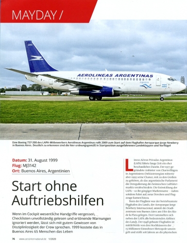 Start ohne Auftriebshilfen: Der Absturz der Aerolineas Argentinas MJ3142 vom 31. August 1999 in Buenos Aires