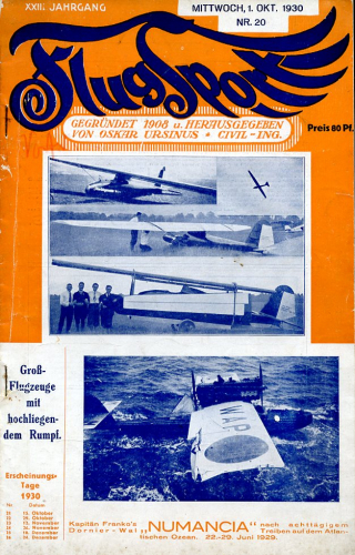 Flugsport 1930 Heft 20 v. 01.10.1930: Illustrierte technische Zeitschrift und Anzeiger für das gesamte Flugwesen